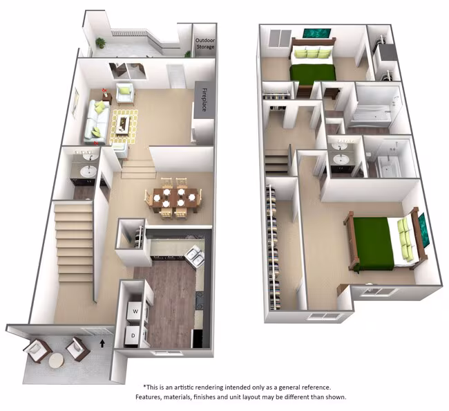 2 Bed 2.5 Bath Townhouse - B3 1213 floor plan